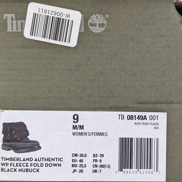Timberland Teddy Fleece Fold Down Boots, Black Leather, Women's 9 M - Picture 7 of 7